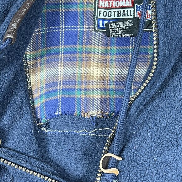 VTG NFL Sweatshirt Men’s XL Navy 1/4 Zip Embroidered Fleece Plaid Lined Sweater - Picture 9 of 9